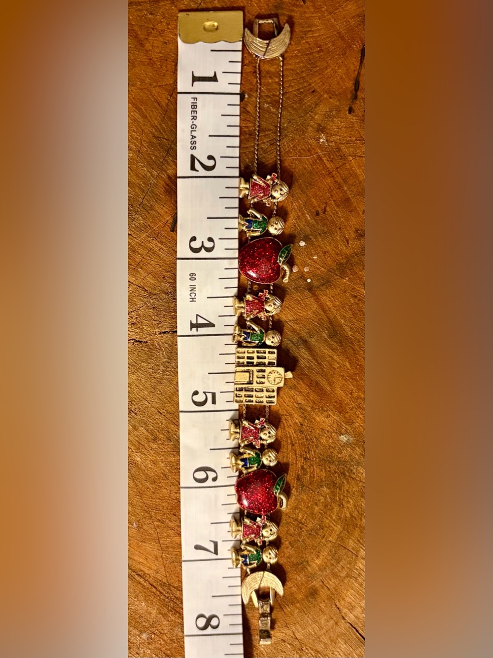 Gold-Tone Slide Charm Bracelet School Theme